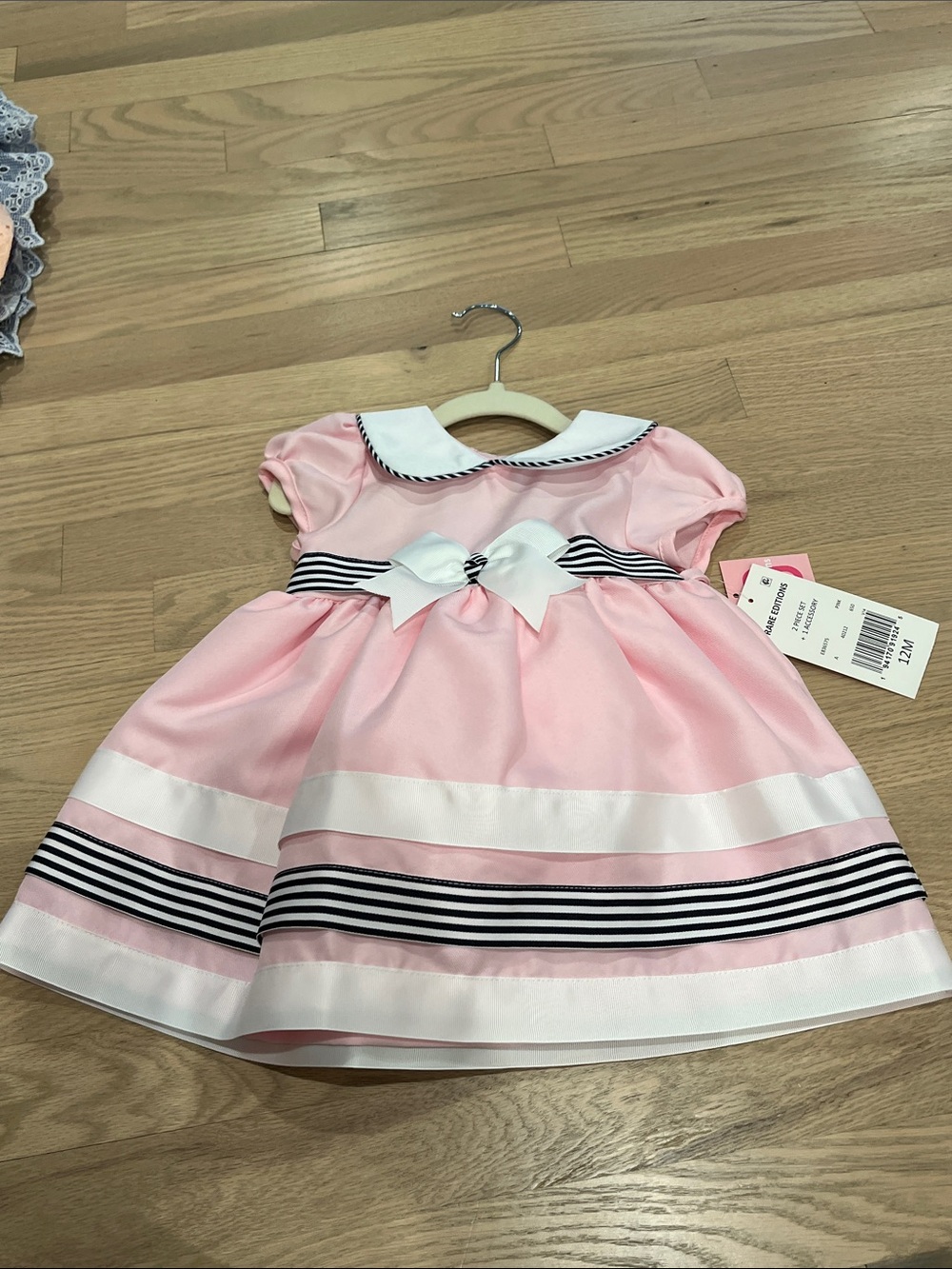 Rare Editions Pink and White Sailor Ribbon Party Dress